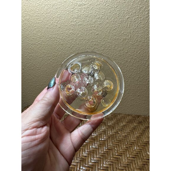 Vintage Glass Flower Frog Round Clear Floral Arrangement Holder Decor - Picture 3 of 7